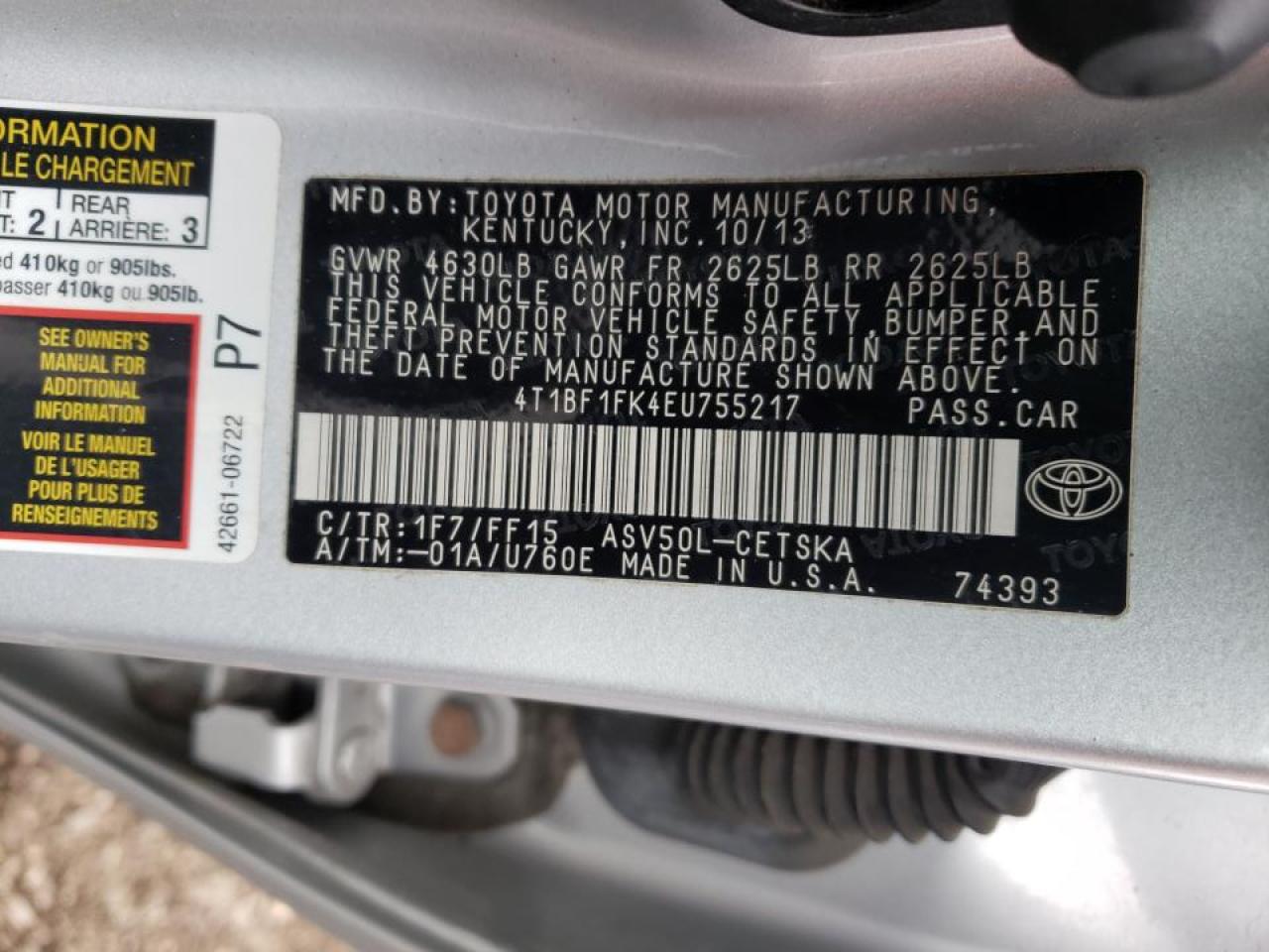 Photo 10 from auction – 2014 TOYOTA CAMRY L with VIN 4T1BF1FK4EU755217