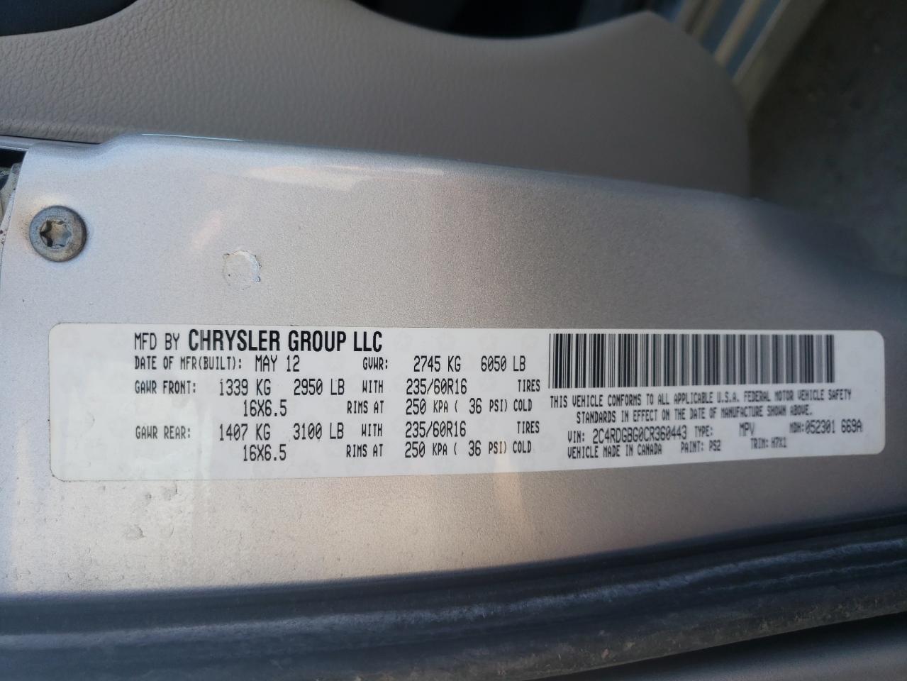 Photo 10 from auction – 2012 DODGE GRAND CARA with VIN 2C4RDGBG0CR360443