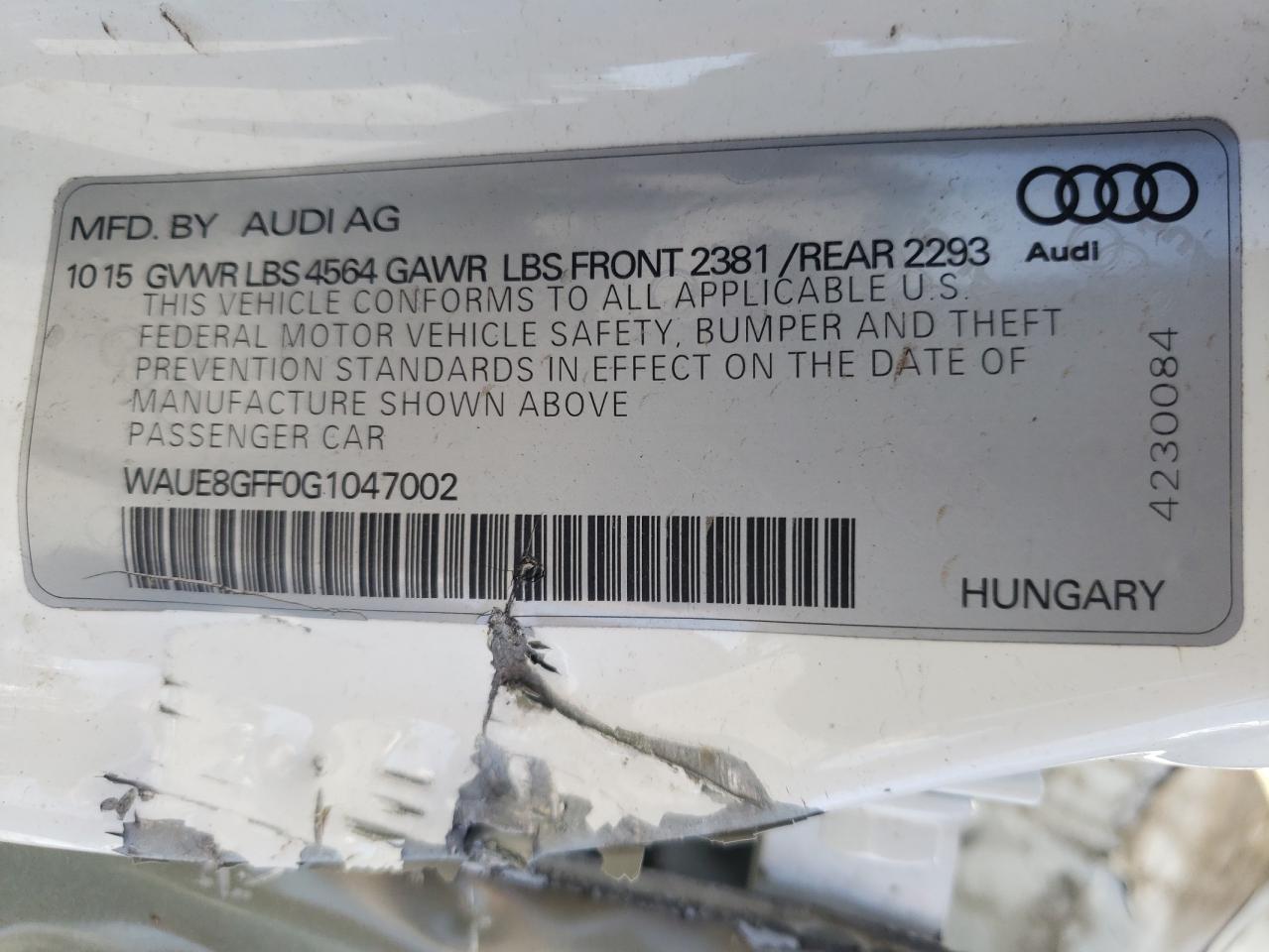 Photo 10 from auction – 2016 AUDI A3 PREMIUM with VIN WAUE8GFF0G1047002