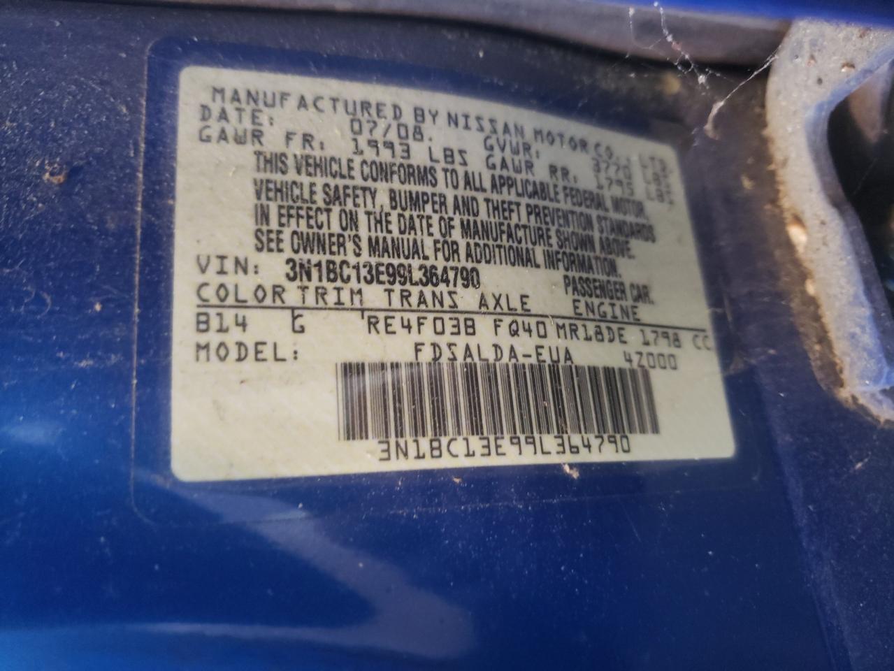 Photo 10 from auction – 2009 NISSAN VERSA S with VIN 3N1BC13E99L364790