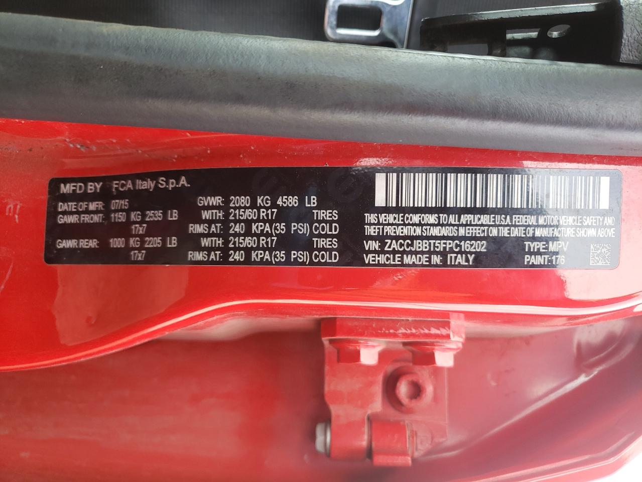 Photo 10 from auction – 2015 JEEP RENEGADE L with VIN ZACCJBBT5FPC16202