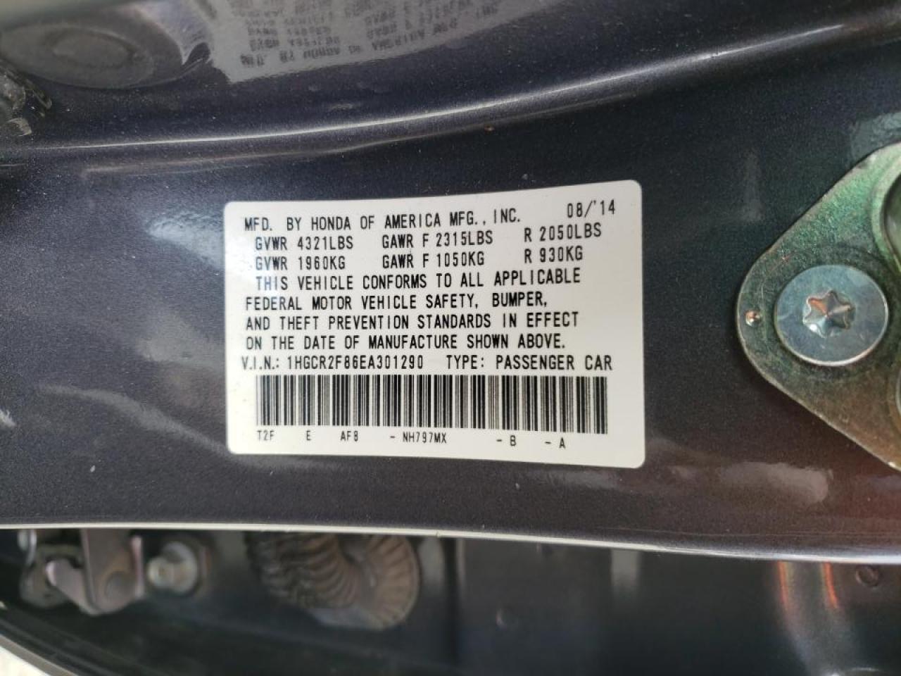 Photo 10 from auction – 2014 HONDA ACCORD EXL with VIN 1HGCR2F86EA301290