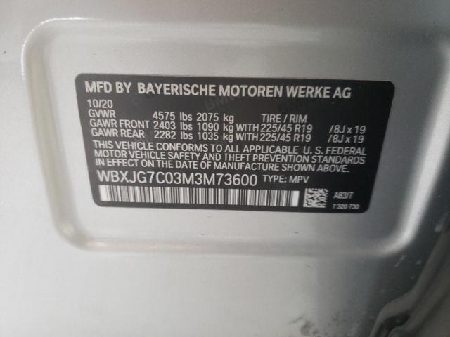 Photo 10 from auction – 2021 BMW X1 SDRIVE2 with VIN WBXJG7C03M3M73600
