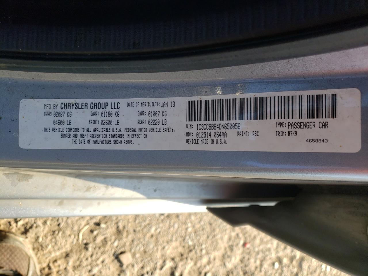 Photo 10 from auction – 2013 CHRYSLER 200 TOURIN with VIN 1C3CCBBB4DN650056