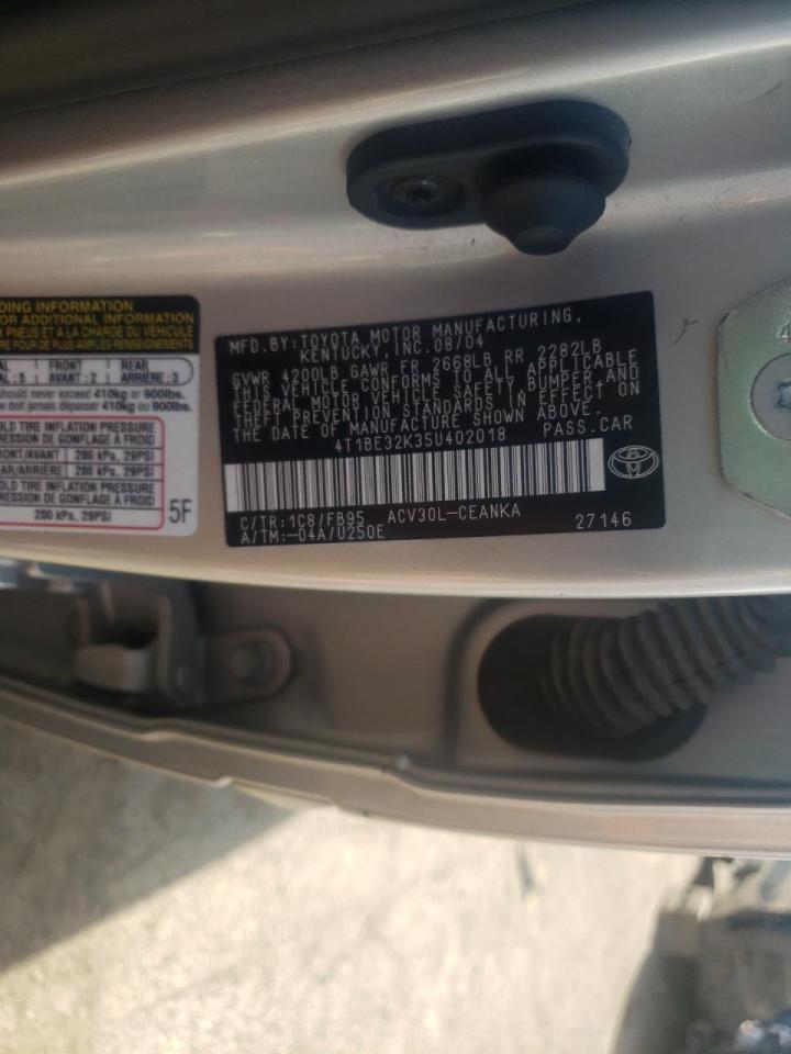 Photo 10 from auction – 2005 TOYOTA CAMRY LE with VIN 4T1BE32K35U402018