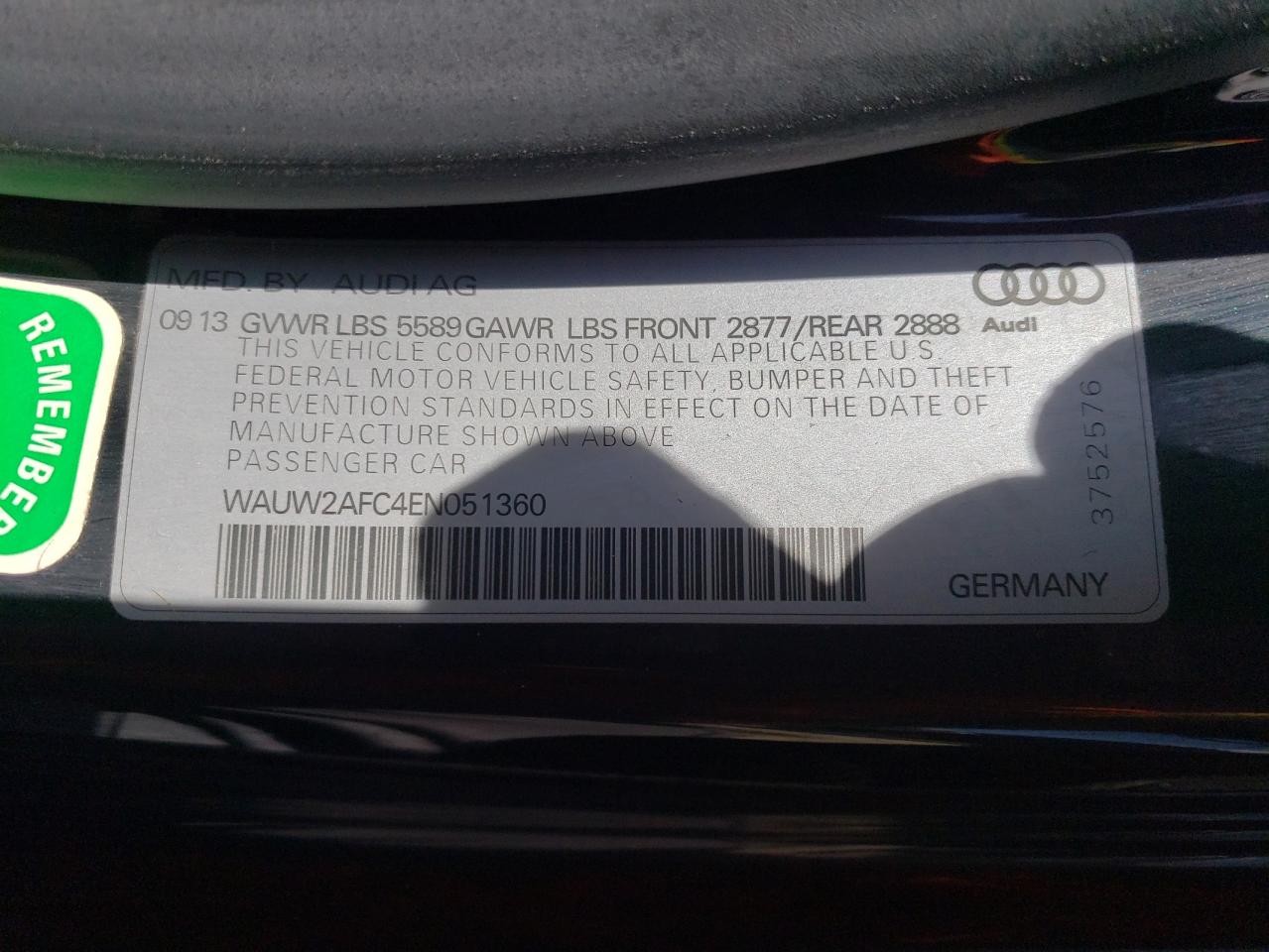 Photo 10 from auction – 2014 AUDI S7 PREMIUM with VIN WAUW2AFC4EN051360