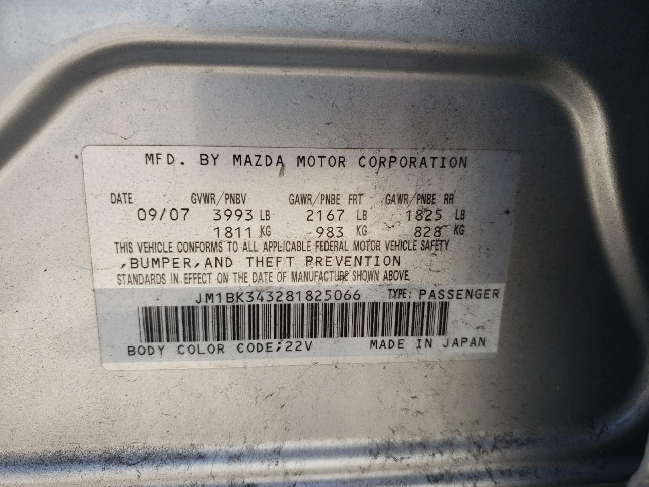 Photo 10 from auction – 2008 MAZDA 3 HATCHBAC with VIN JM1BK343281825066