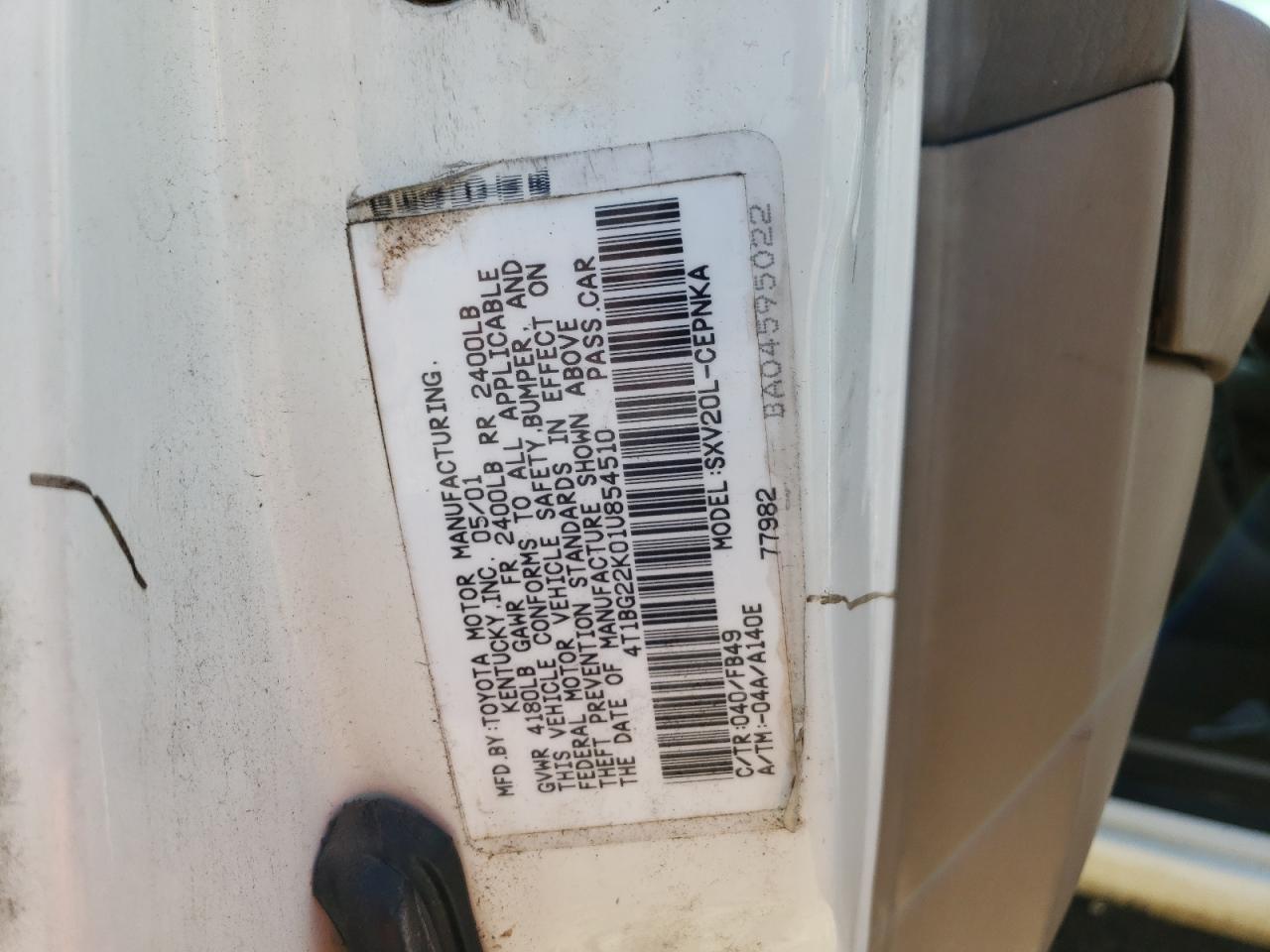 Photo 10 from auction – 2001 TOYOTA CAMRY CE with VIN 4T1BG22K01U854510