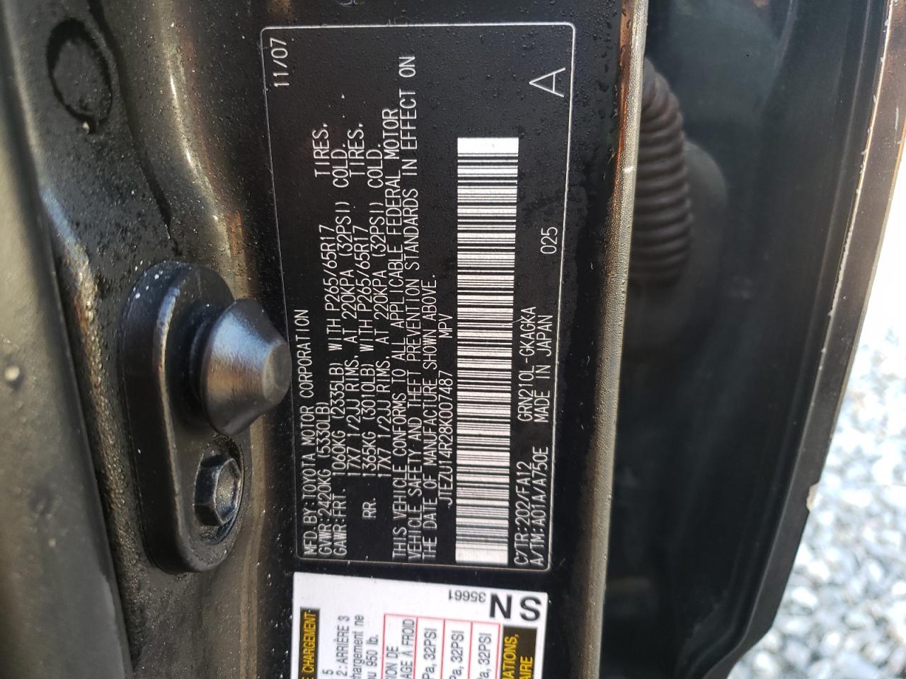 Zdjęcie 10 z aukcji – 2008 TOYOTA 4RUNNER SR z VIN JTEZU14R28K007487