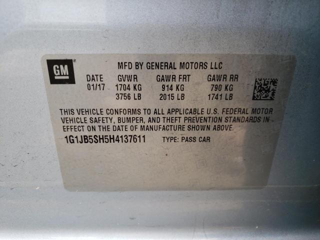 Photo 10 from auction – 2017 CHEVROLET SONIC LS with VIN 1G1JB5SH5H4137611