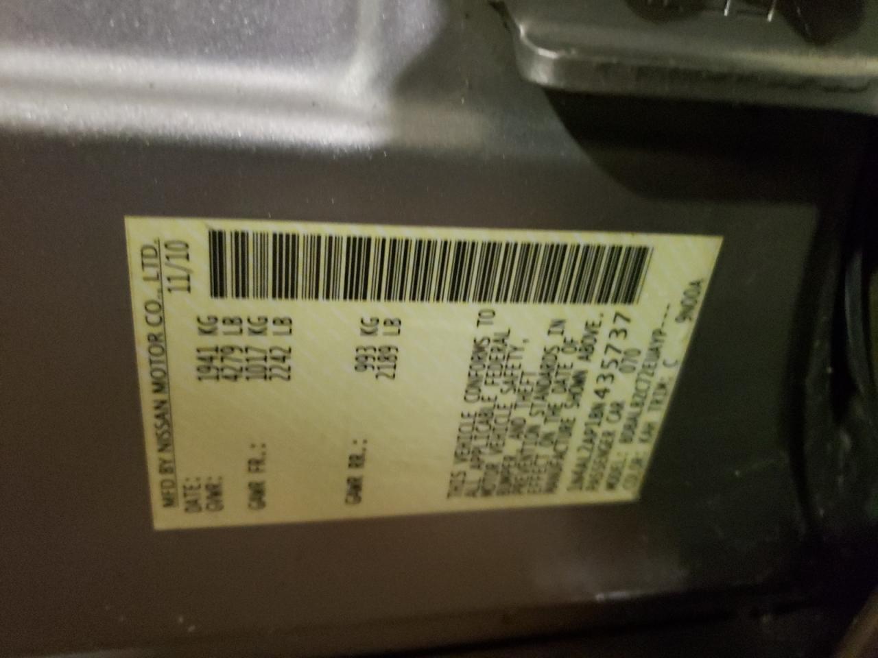 Photo 10 from auction – 2011 NISSAN ALTIMA BAS with VIN 1N4AL2AP1BN435737