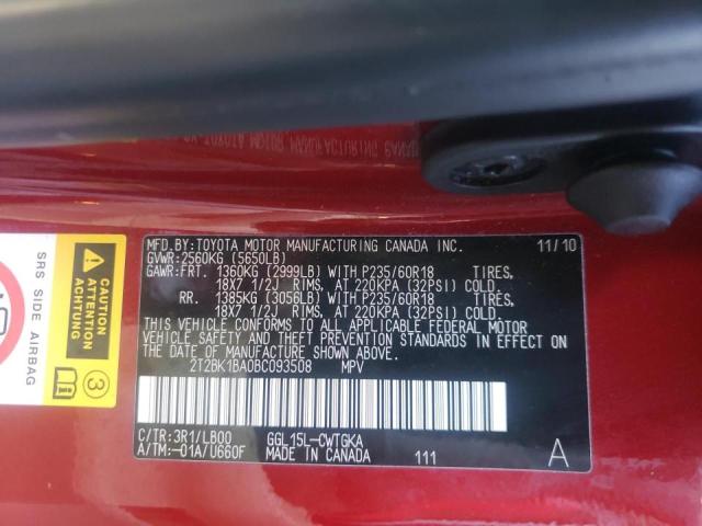Photo 10 from auction – 2011 LEXUS RX 350 with VIN 2T2BK1BA0BC093508