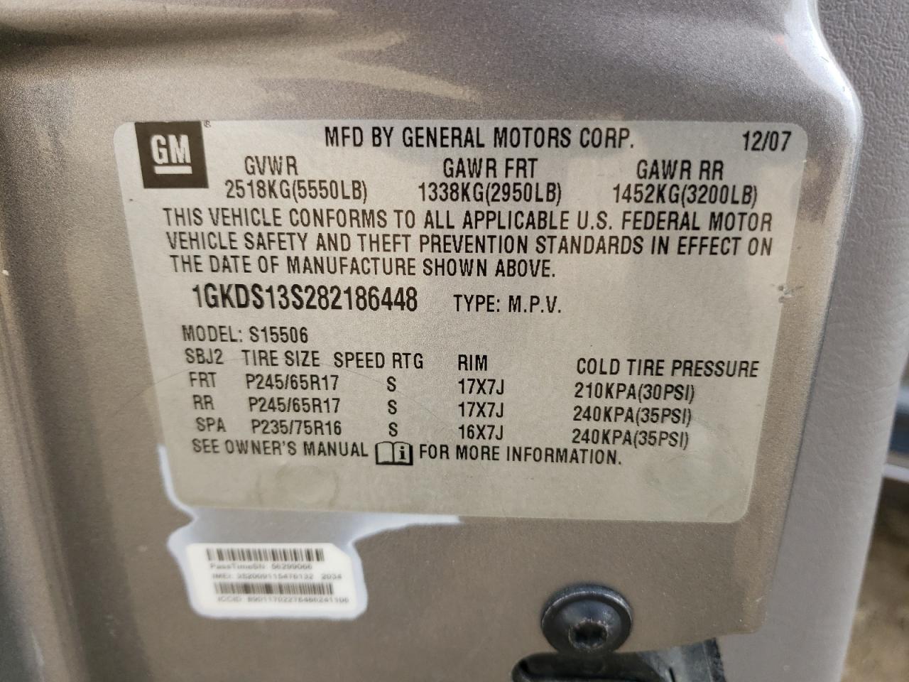 Photo 10 from auction – 2008 GMC ENVOY with VIN 1GKDS13S282186448