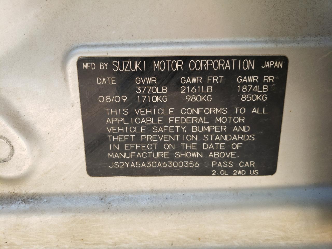 Photo 10 from auction – 2010 SUZUKI SX4 with VIN JS2YA5A30A6300356