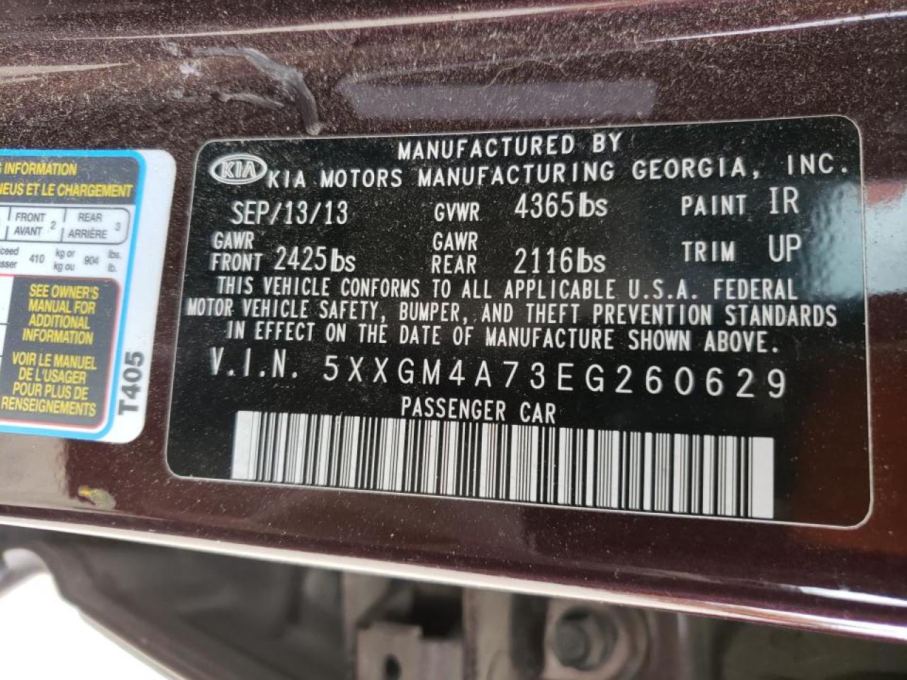 Photo 10 from auction – 2014 KIA OPTIMA LX with VIN 5XXGM4A73EG260629
