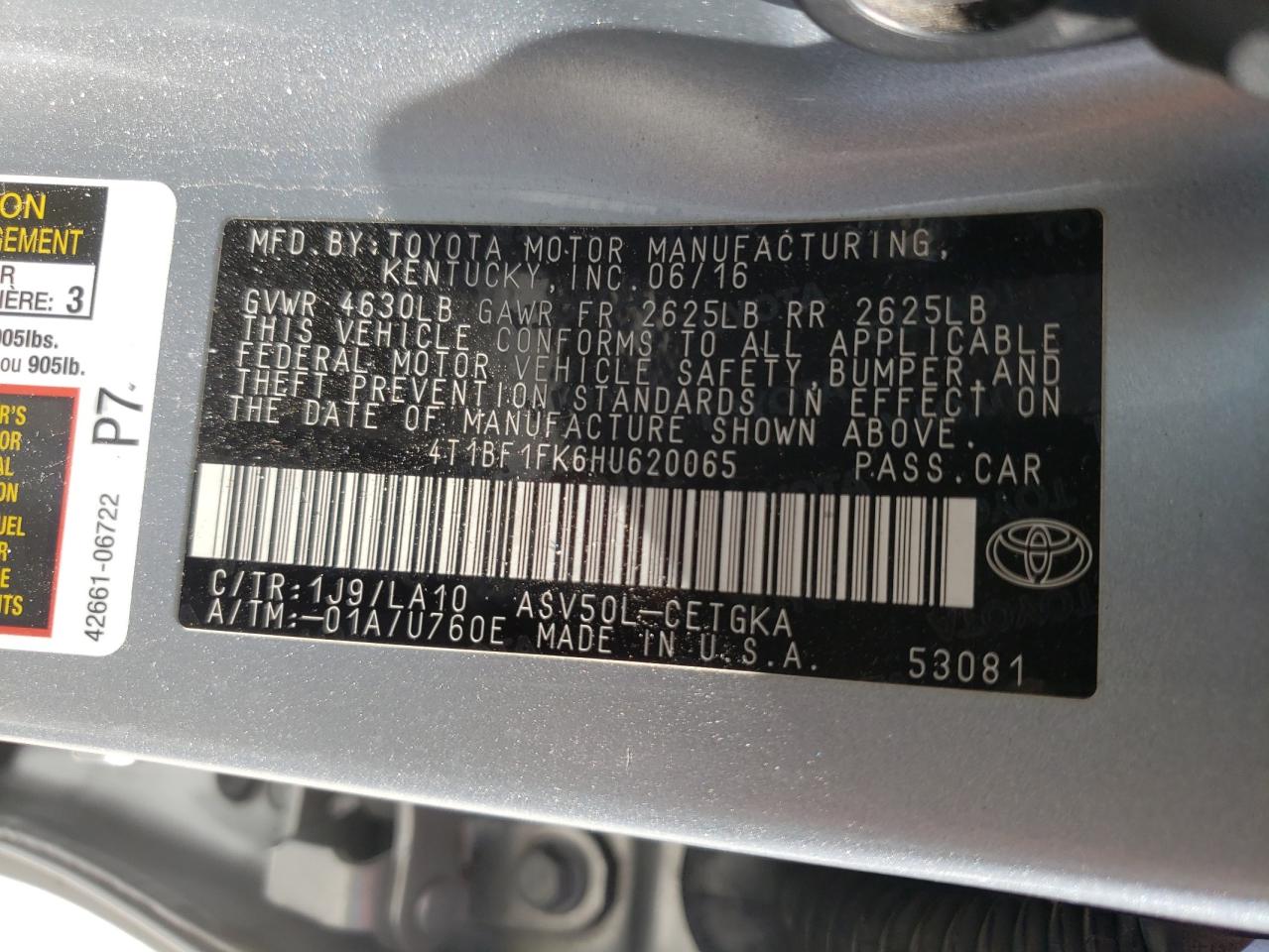 Photo 10 from auction – 2017 TOYOTA CAMRY LE with VIN 4T1BF1FK6HU620065