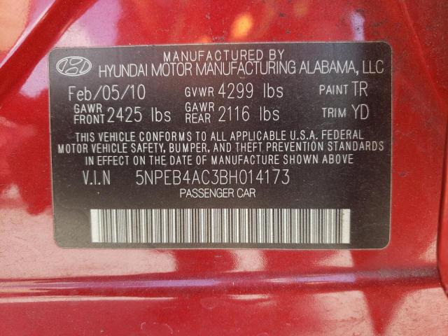 HYUNDAI SONATA GLS 2011 with VIN 5NPEB4AC3BH014173 - Photo from auction