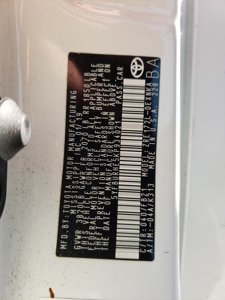 Photo 20 from auction – 2019 TOYOTA COROLLA L with VIN 5YFBURHE5KP934021