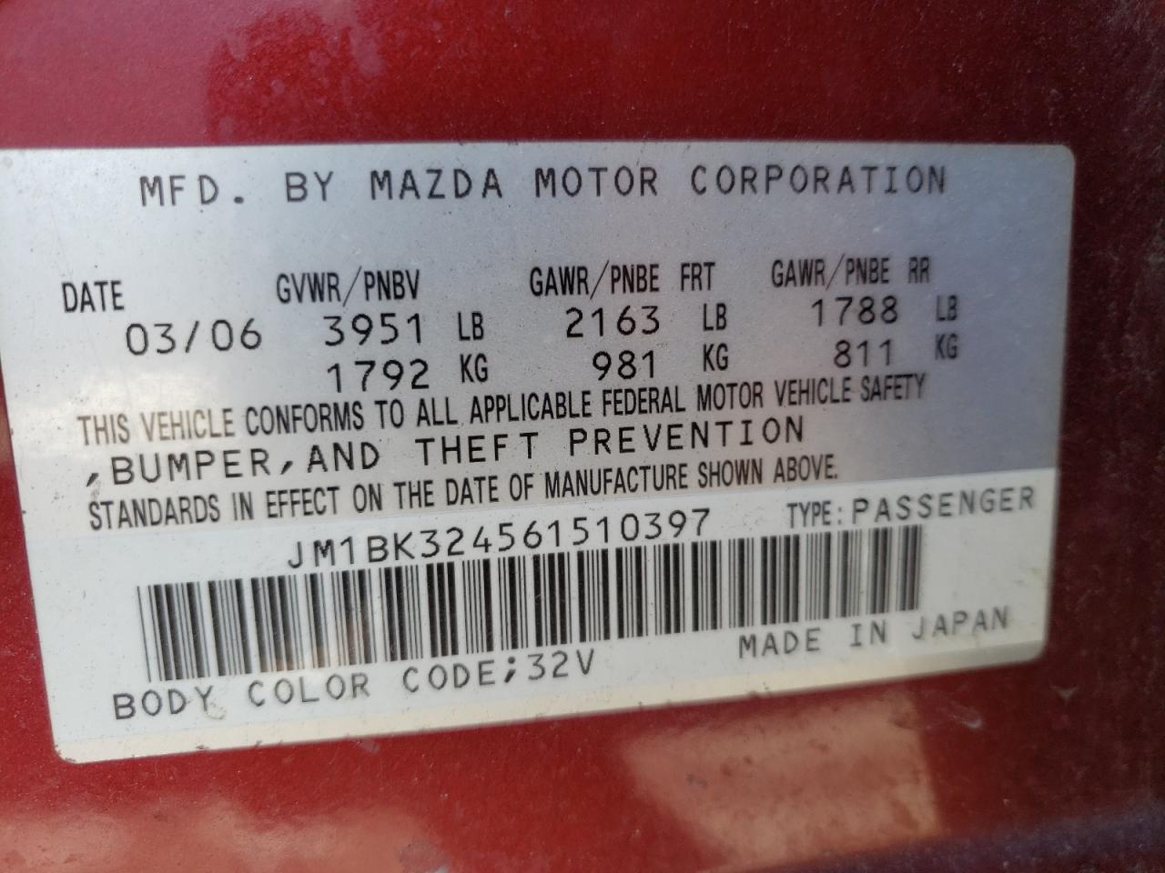 Photo 10 from auction – 2006 MAZDA 3 S with VIN JM1BK324561510397