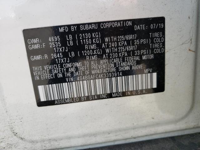 Photo 10 from auction – 2019 SUBARU OUTBACK 2. with VIN 4S4BSAFC4K3393914