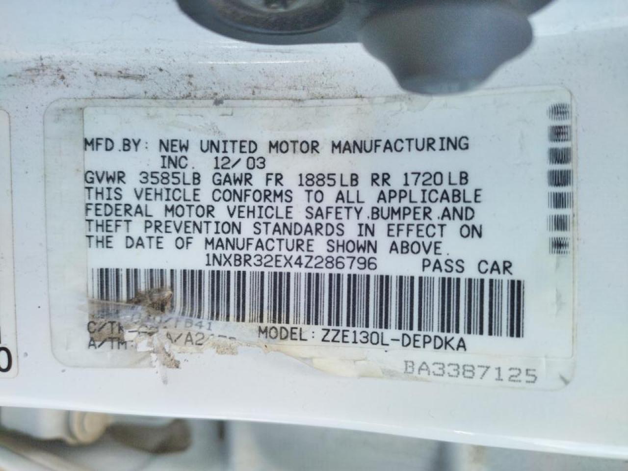 Photo 10 from auction – 2004 TOYOTA COROLLA with VIN 1NXBR32EX4Z286796