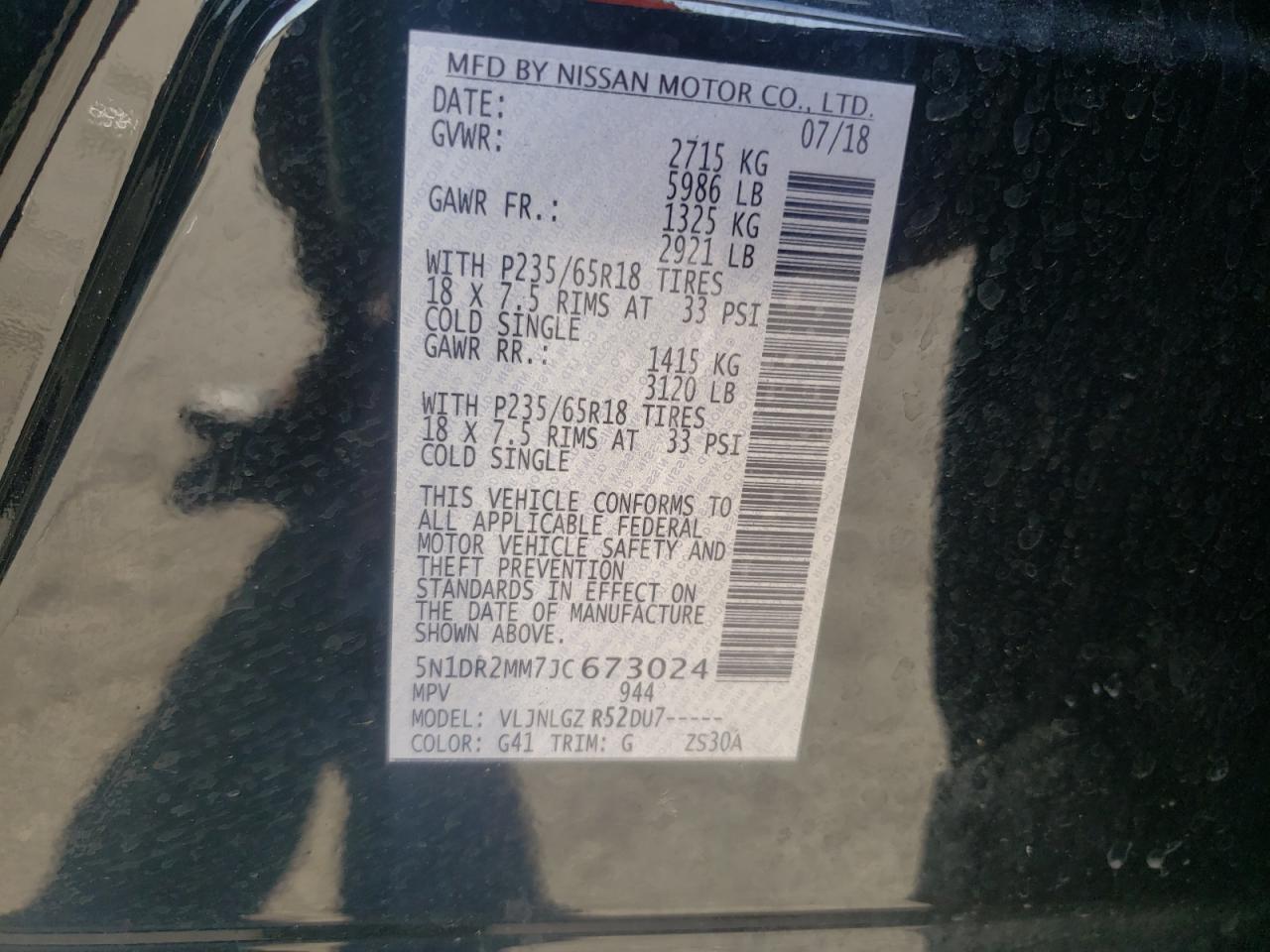 Photo 10 from auction – 2018 NISSAN PATHFINDER with VIN 5N1DR2MM7JC673024