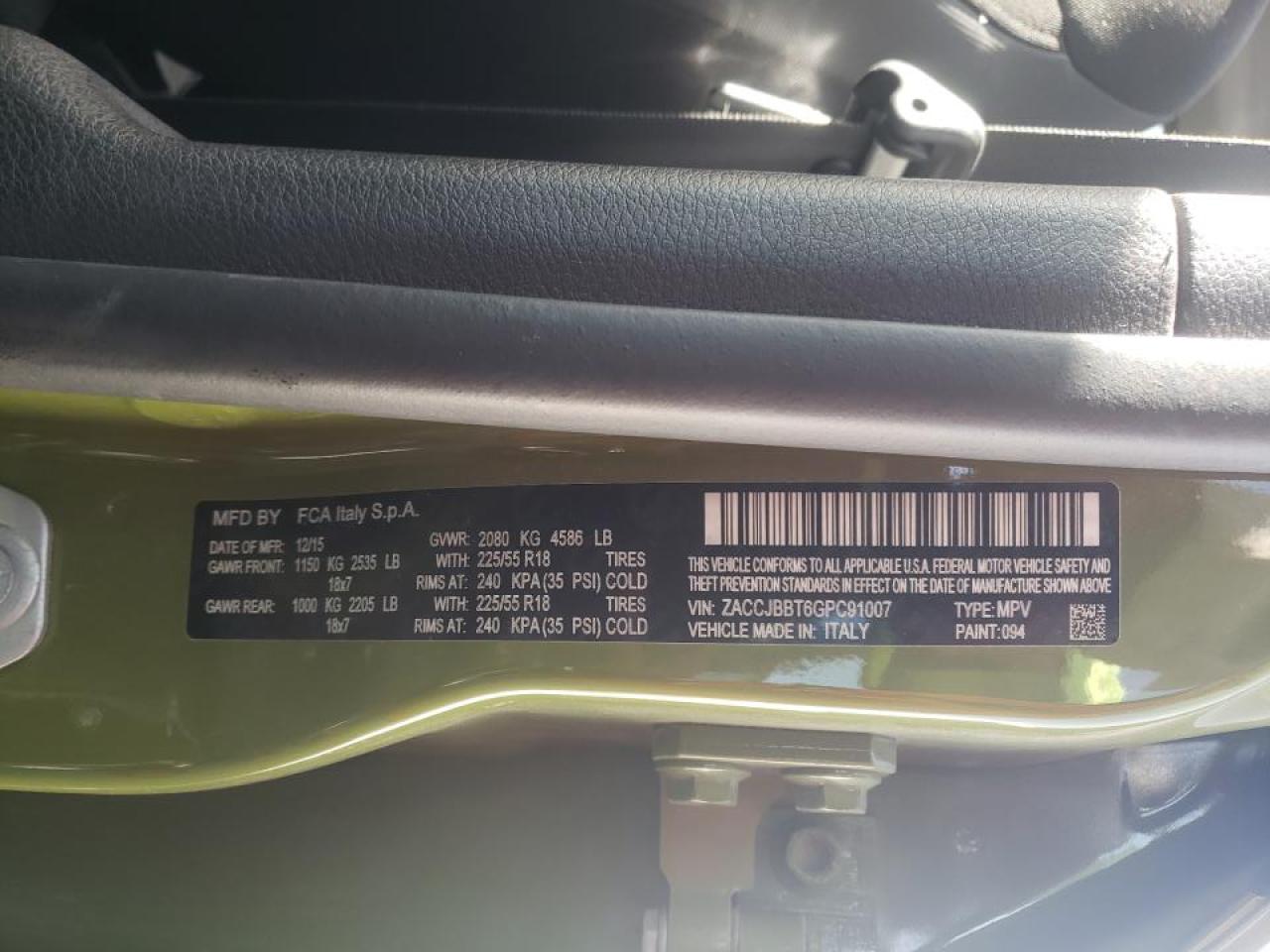 Photo 10 from auction – 2016 JEEP RENEGADE L with VIN ZACCJBBT6GPC91007