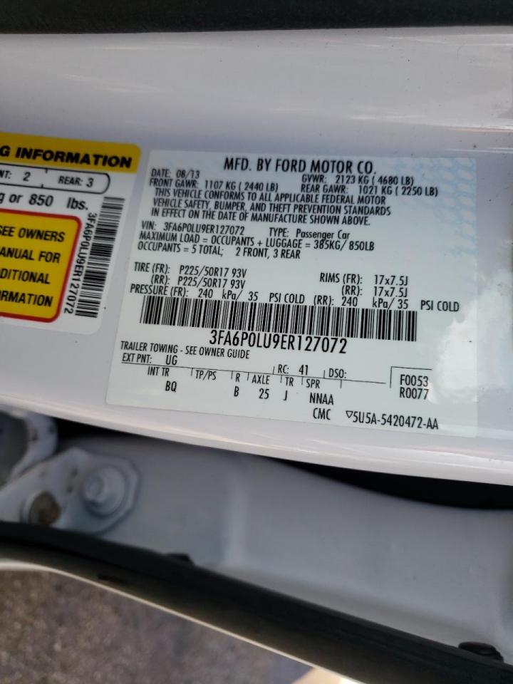 Photo 10 from auction – 2014 FORD FUSION SE with VIN 3FA6P0LU9ER127072