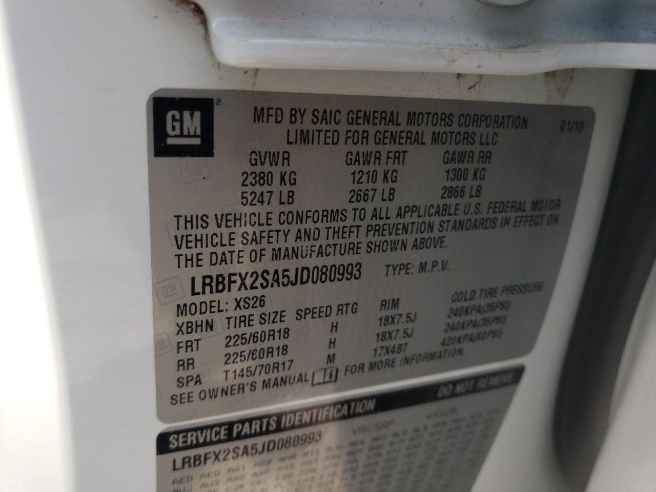 Photo 10 from auction – 2018 BUICK ENVISION E with VIN LRBFX2SA5JD080993