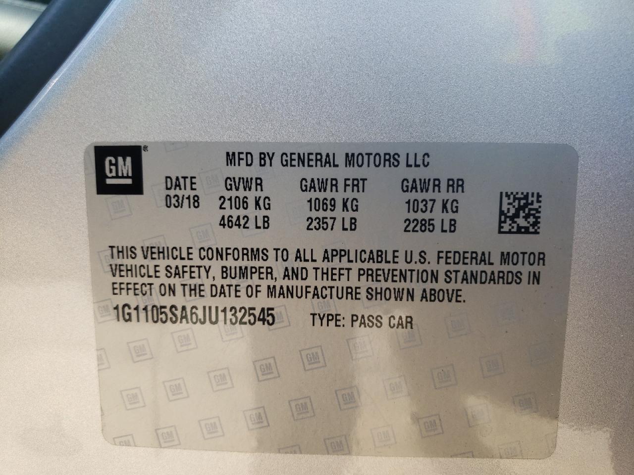 Photo 10 from auction – 2018 CHEVROLET IMPALA LT with VIN 1G1105SA6JU132545