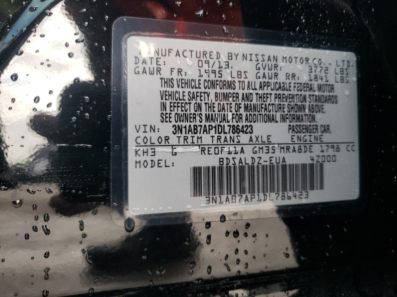 Photo 10 from auction – 2013 NISSAN SENTRA S with VIN 3N1AB7AP1DL786423