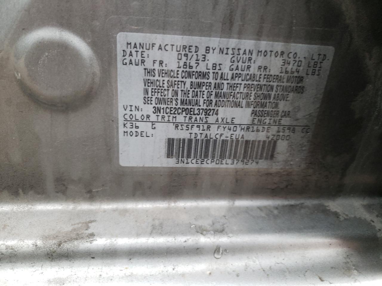 Photo 10 from auction – 2014 NISSAN VERSA NOTE with VIN 3N1CE2CP0EL379274