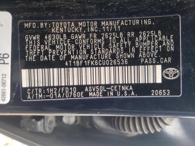 Photo 10 from auction – 2012 TOYOTA CAMRY BASE with VIN 4T1BF1FK6CU026536