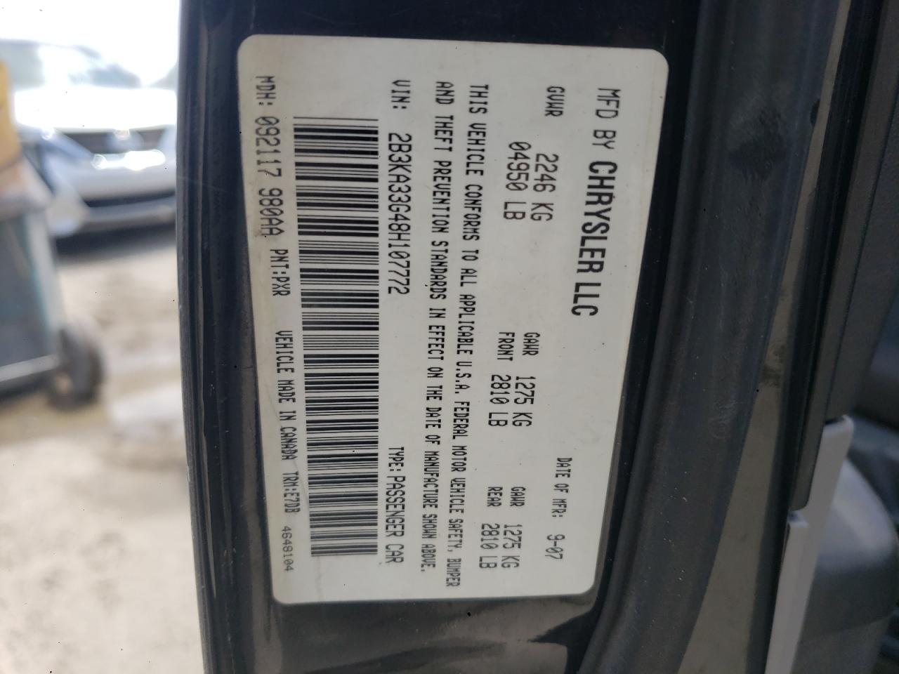 Photo 10 from auction – 2008 DODGE CHARGER SX with VIN 2B3KA33G48H107772