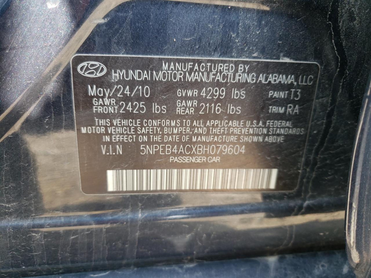 Photo 10 from auction – 2011 HYUNDAI SONATA GLS with VIN 5NPEB4ACXBH079604