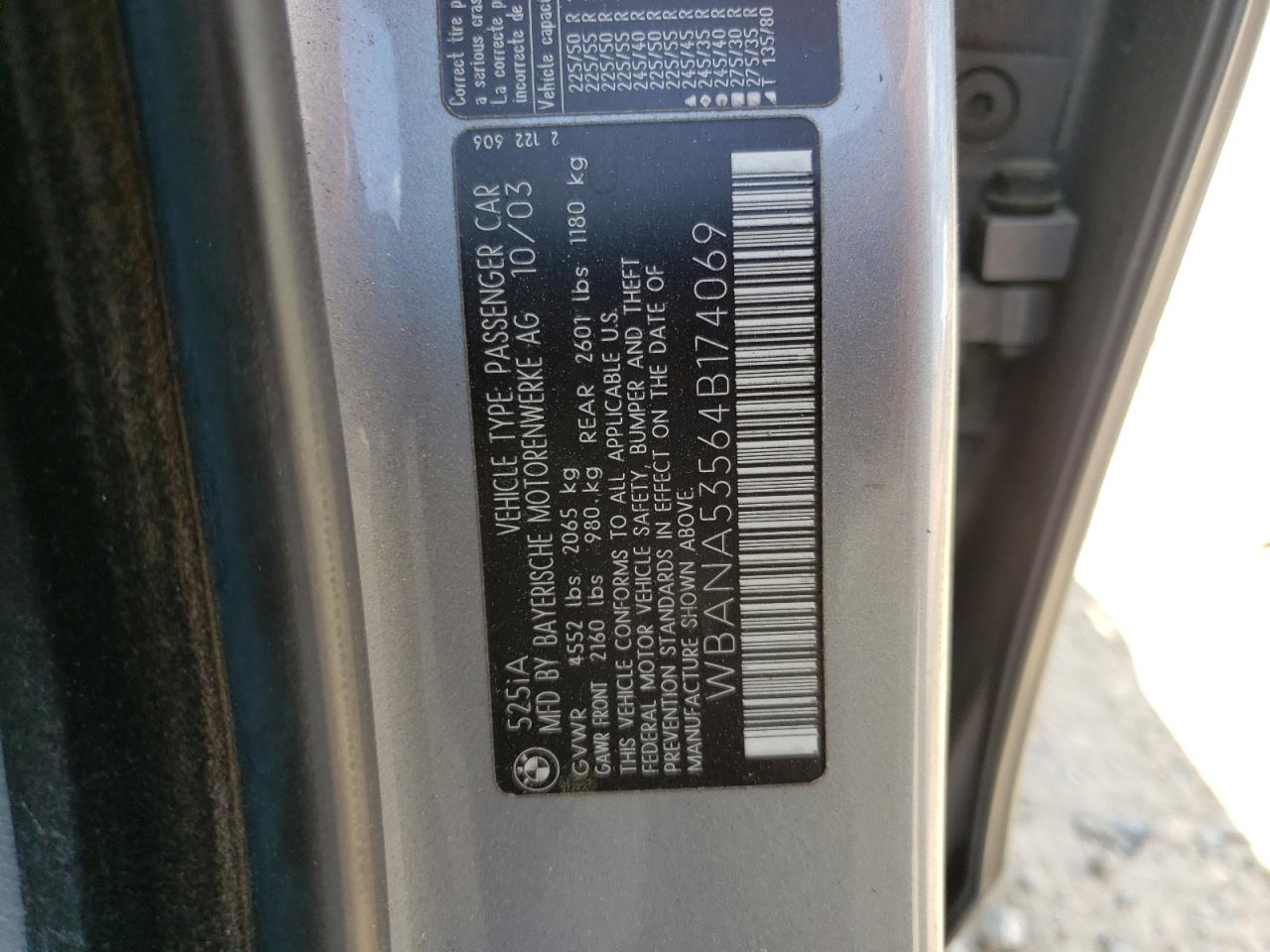 Photo 10 from auction – 2004 BMW 525 I with VIN WBANA53564B174069