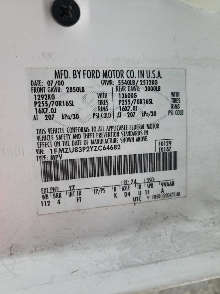 Photo 10 from auction – 2000 FORD EXPLORER with VIN 1FMZU83P2YZC64682
