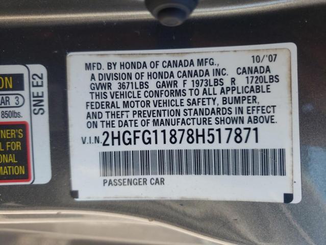 Photo 10 from auction – 2008 HONDA CIVIC EX with VIN 2HGFG11878H517871
