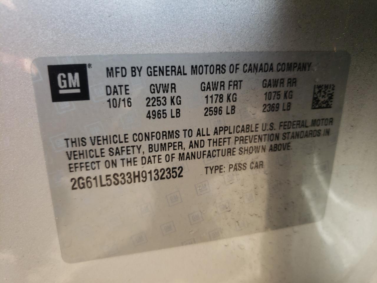 Photo 10 from auction – 2017 CADILLAC XTS with VIN 2G61L5S33H9132352