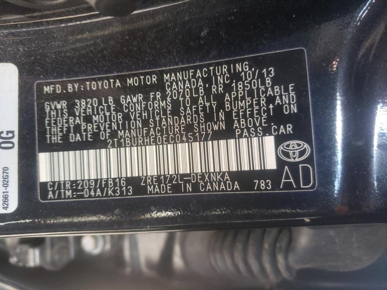 Photo 10 from auction – 2014 TOYOTA COROLLA L with VIN 2T1BURHE0EC045177