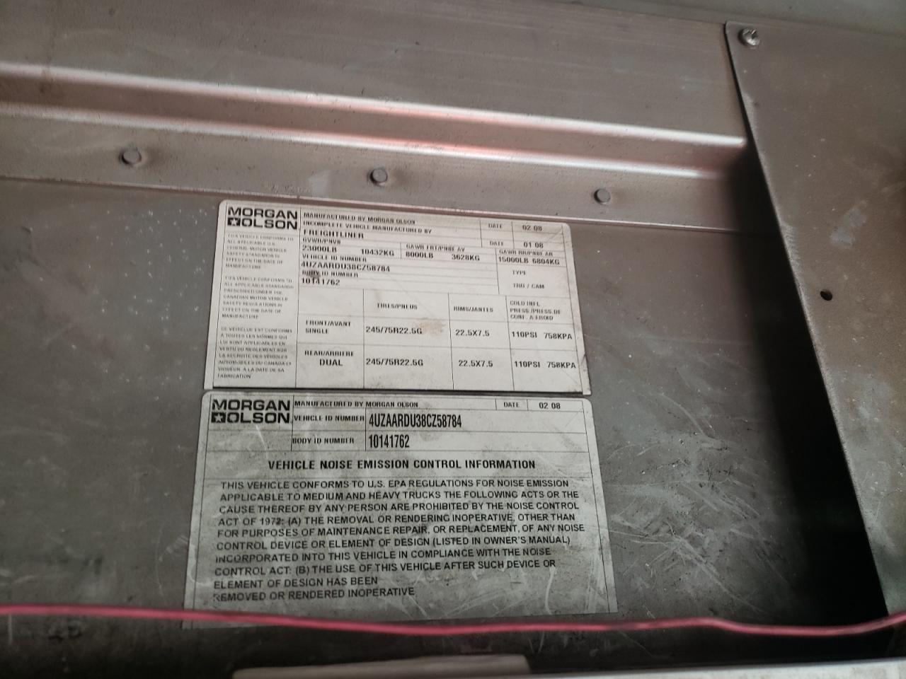 Photo 10 from auction – 2008 FREIGHTLINER CHASSIS M with VIN 4UZAARDU38CZ58784