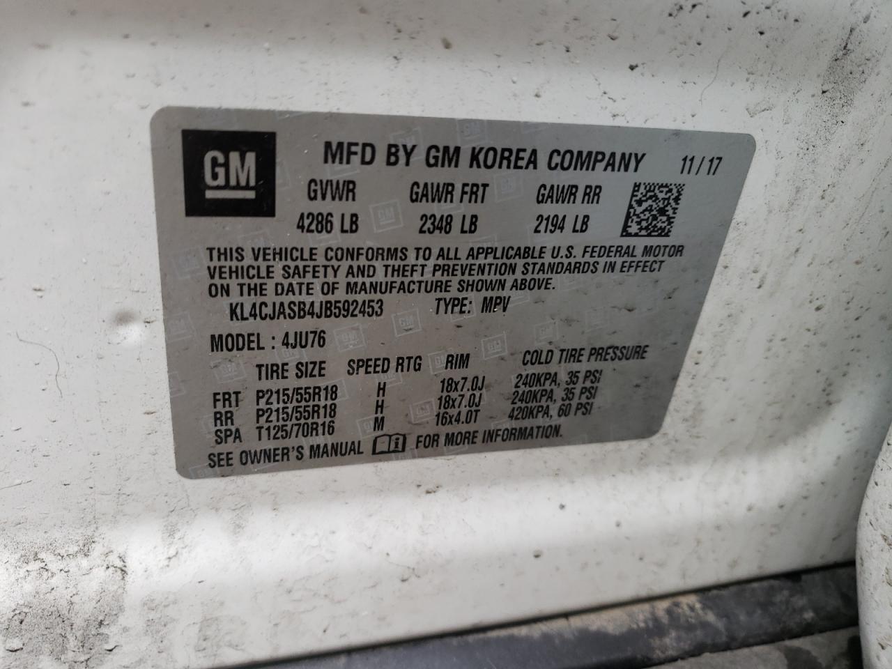 Photo 10 from auction – 2018 BUICK ENCORE PRE with VIN KL4CJASB4JB592453
