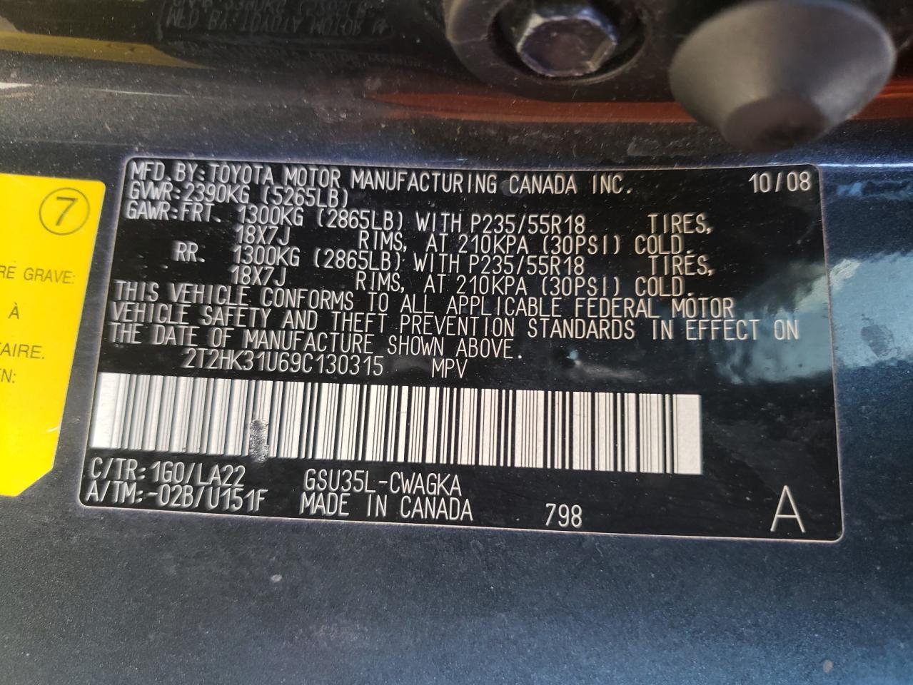 Photo 10 from auction – 2009 LEXUS RX 350 with VIN 2T2HK31U69C130315