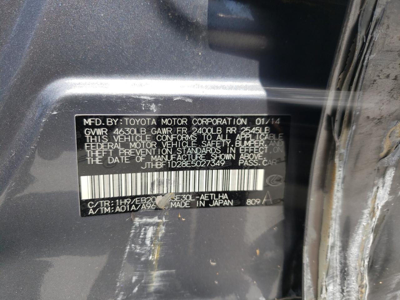 Photo 10 from auction – 2014 LEXUS IS 250 with VIN JTHBF1D28E5027349