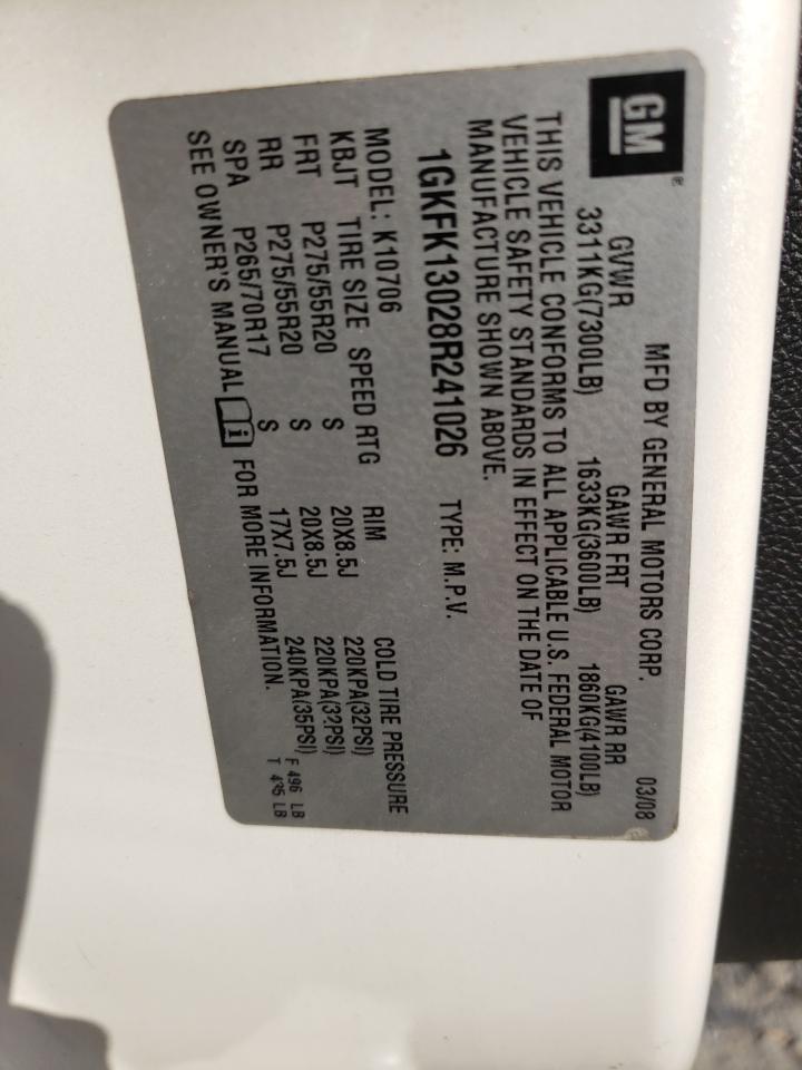 Photo 10 from auction – 2008 GMC YUKON with VIN 1GKFK13028R241026