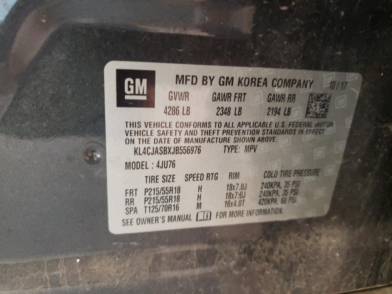 Photo 10 from auction – 2018 BUICK ENCORE PRE with VIN KL4CJASBXJB556976
