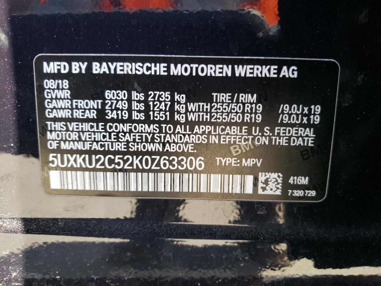Photo 10 from auction – 2019 BMW X6 XDRIVE3 with VIN 5UXKU2C52K0Z63306