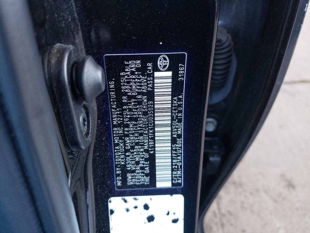 Photo 10 from auction – 2012 TOYOTA CAMRY BASE with VIN 4T1BF1FK1CU035029