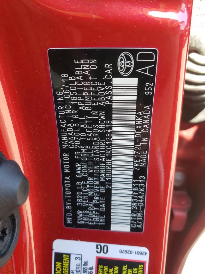 Photo 10 from auction – 2019 TOYOTA COROLLA L with VIN 2T1BURHE1KC128418