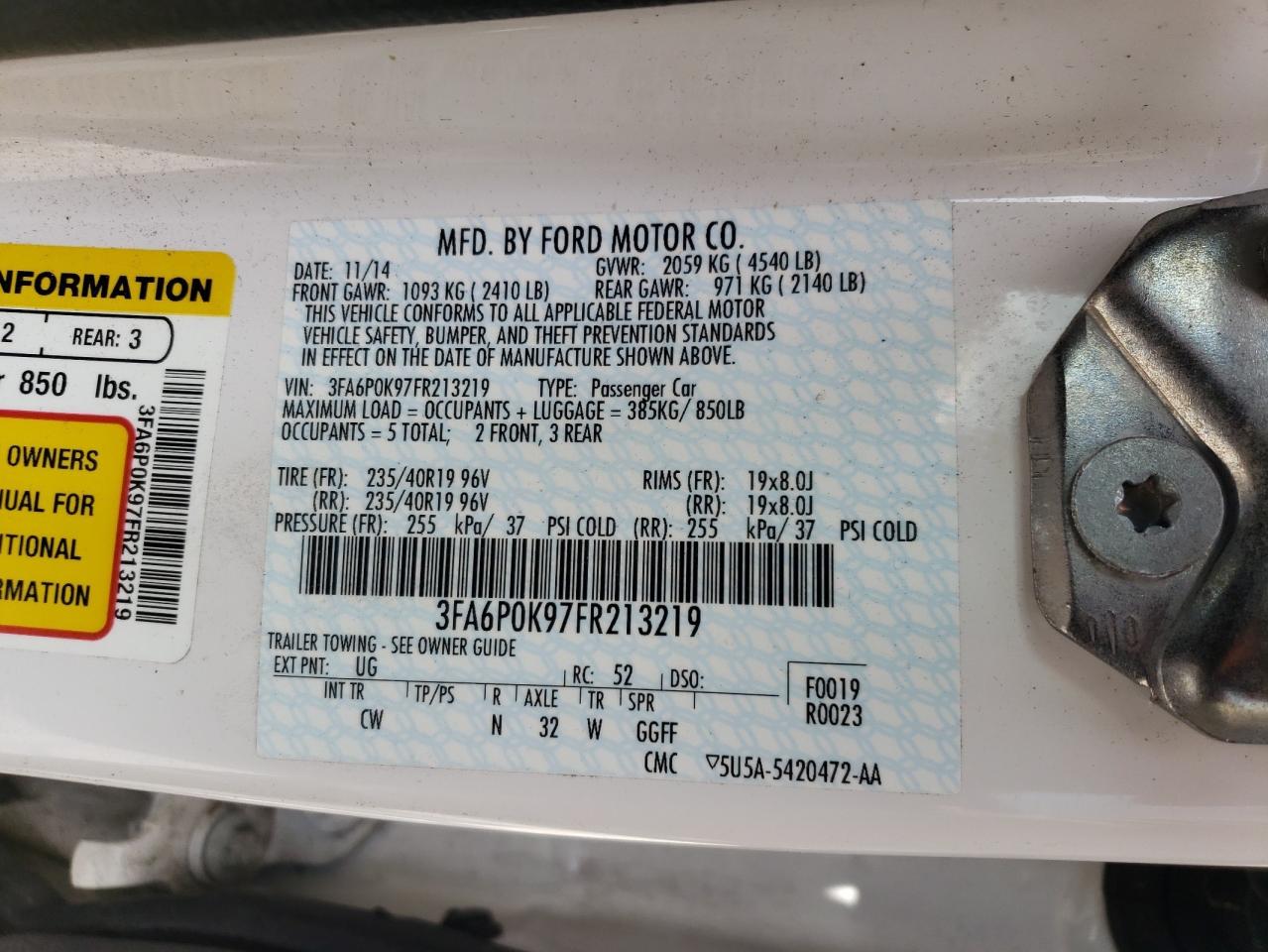 Photo 10 from auction – 2015 FORD FUSION TIT with VIN 3FA6P0K97FR213219